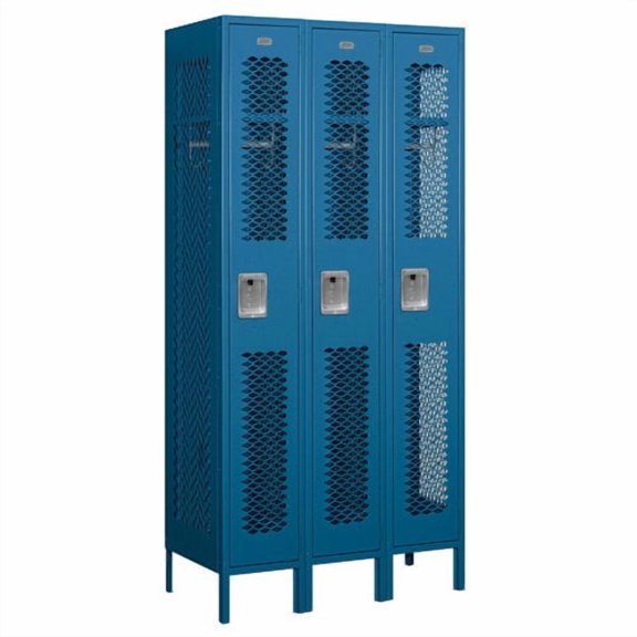 12" Wide Single Tier Vented Metal Locker - 3 Wide - 6 Feet High - 12 Inches Deep - Blue - Assembled