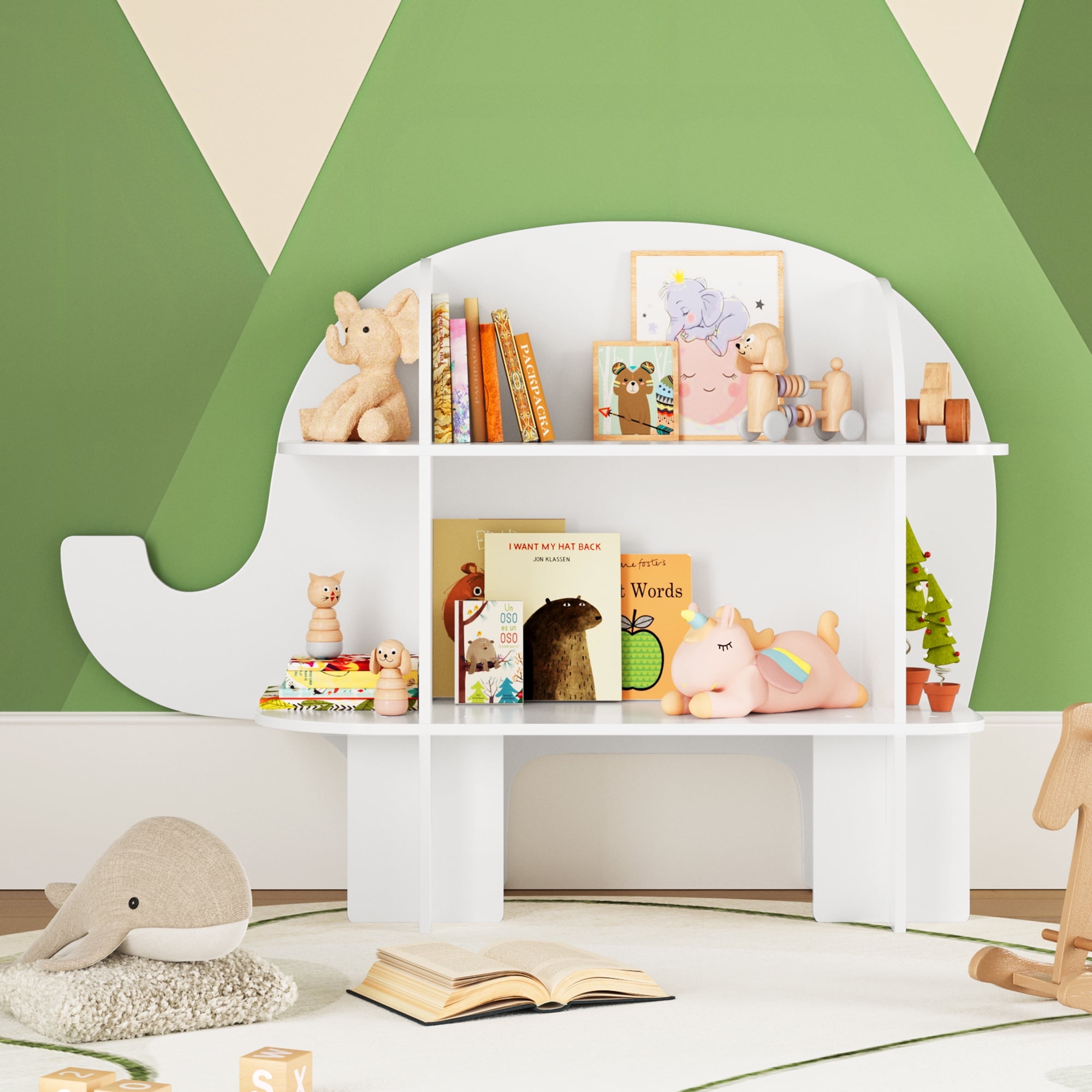 KidKraft Wooden Puzzle Bookcase with Three Shelves, Pastel