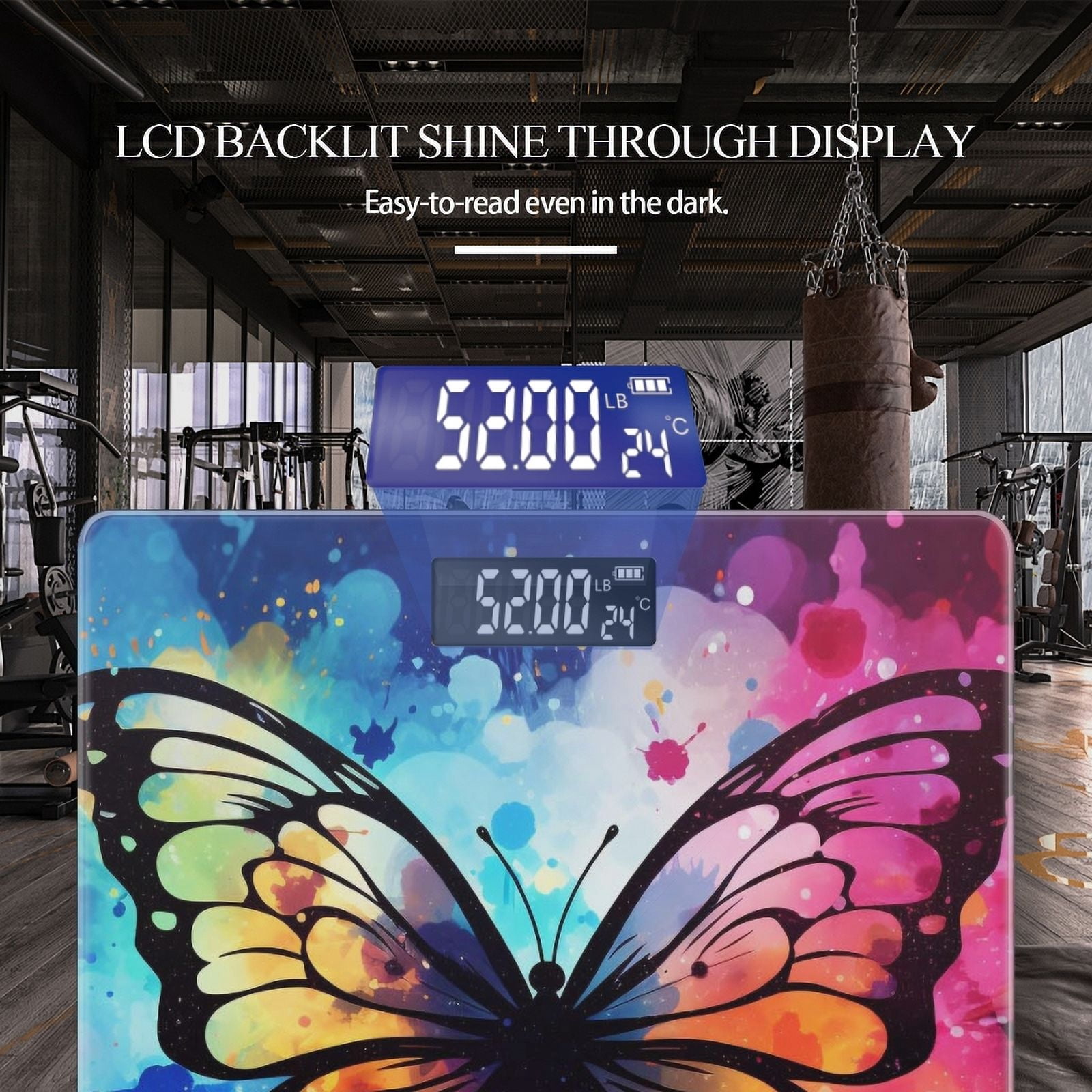 High Precision Body Weight Scale Smart Bathroom Scales with Large LCD Display(400lbs),Decorative for Bedroom-Vector Art Of Colorful Butterfly On Dark Background