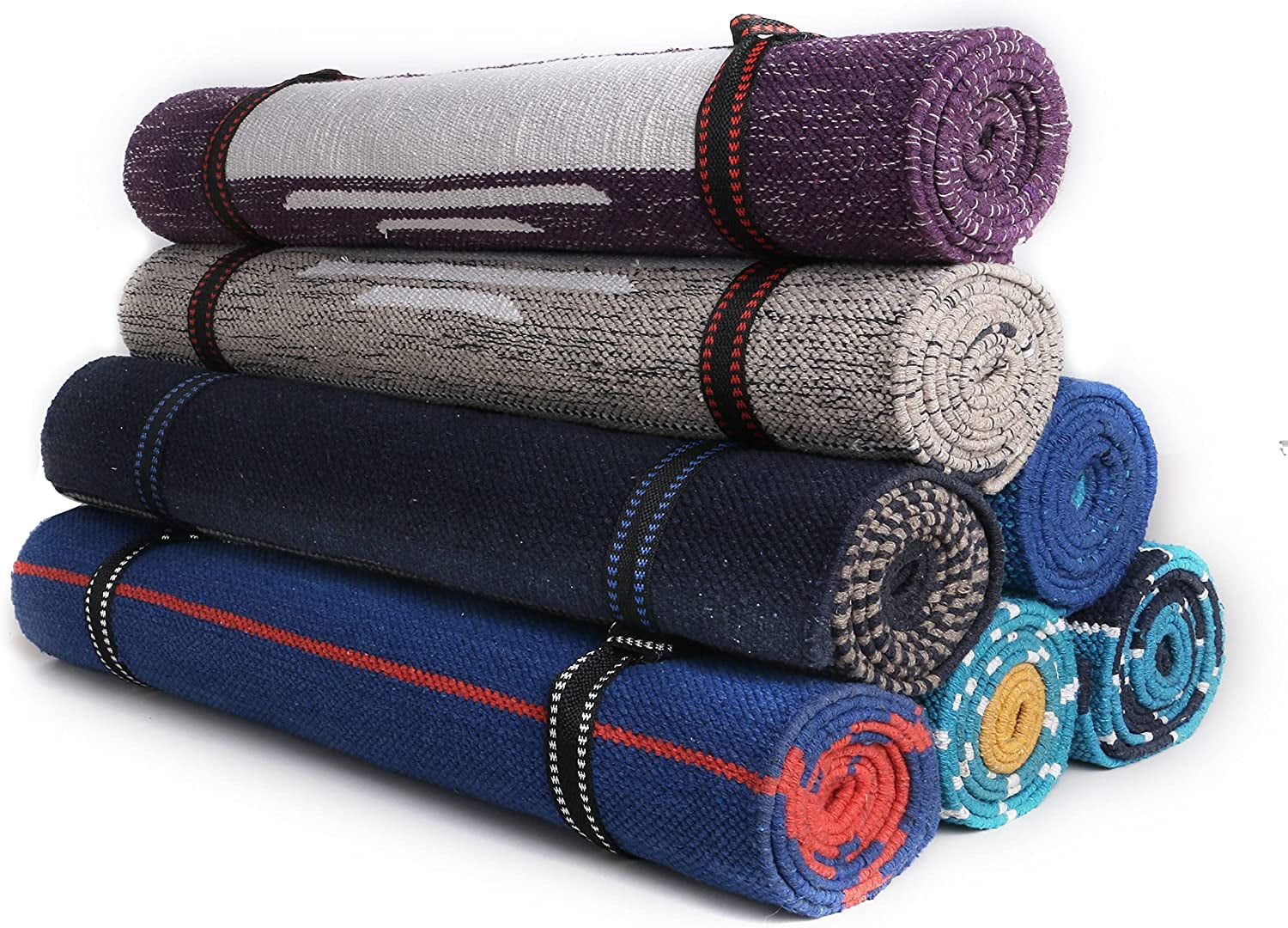KD Cotton Yoga Mat Hand Woven Yoga Mat Eco Freindly Organic Handloom Mat  Supreme Heavy Quality with Carry Strap- 24 x 72 Exercise Mat - Navy Blue  