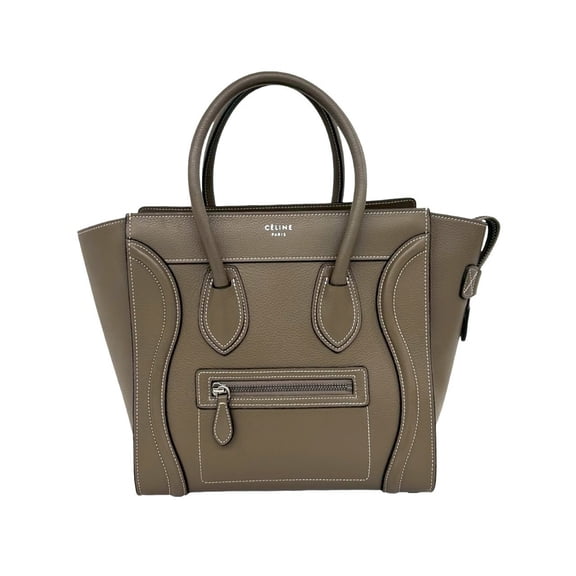 Pre-Owned CELINE Luggage Micro Shopper Leather Handbag Mini Tote Bag Boston Greige 60367