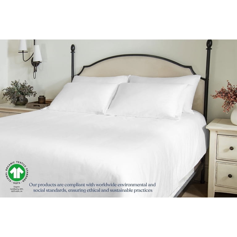 Organic Cotton King Pillowcases - 2 Pack, 100% GOTS Certified, Hypoallergenic, Cooling, Soft, White, Luxurious Bedding, Machine Washable