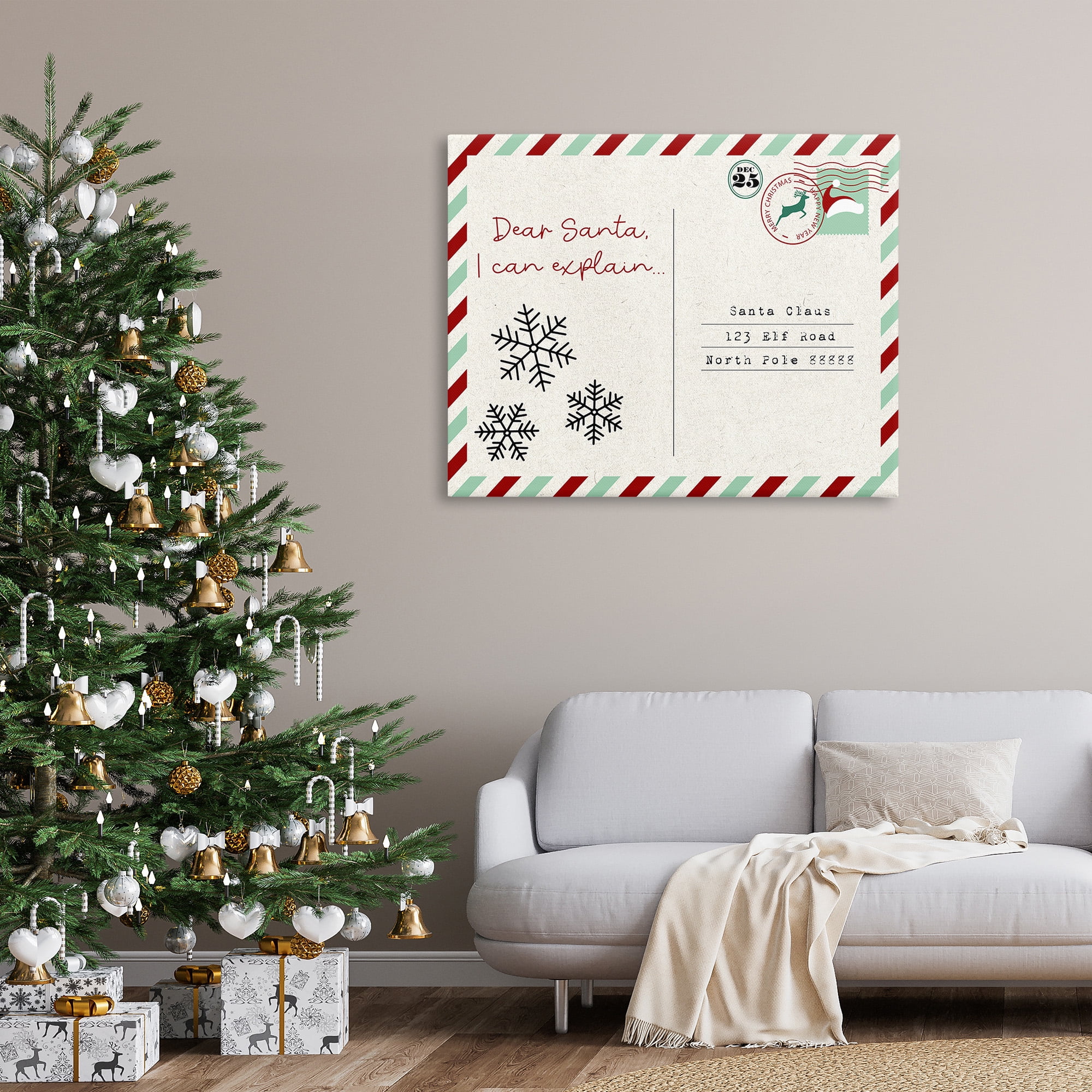 Stupell Industries Dear Santa Postcard Holiday Painting Gallery Wrapped Canvas Art Print Wall Art, 48 x 36