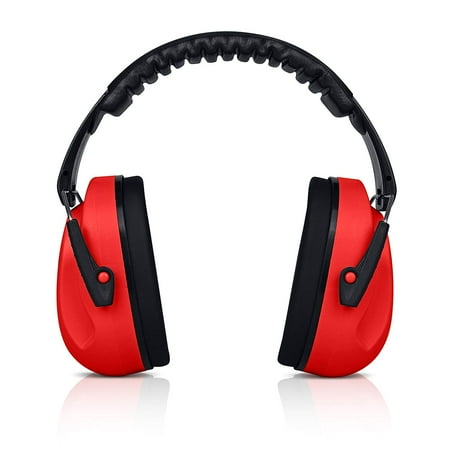Fur Ear Muffs HearTek Kids Ear Protection Noise Reduction Children Protective Earmuffs - Sound Cancelling Hearing Muffs for Toddler, Baby, Infants - Adjustable, Foldable with Travel Bag - Red ()