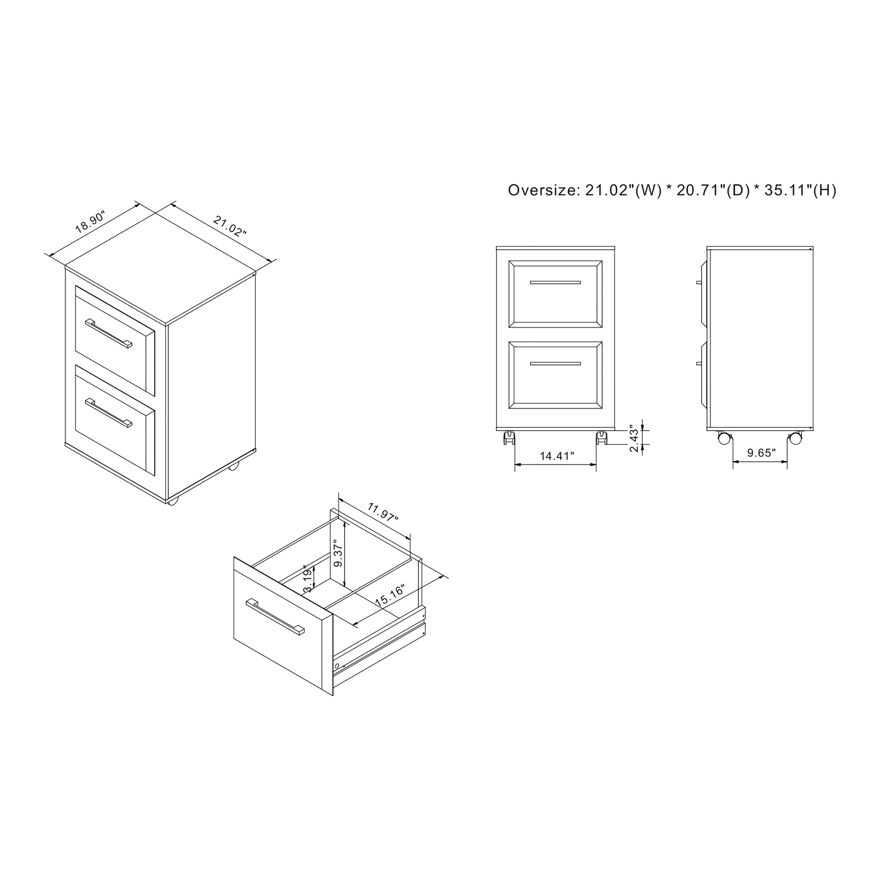 Kettering 2-Drawer Wood File Cabinet with Caster, Light Walnut
