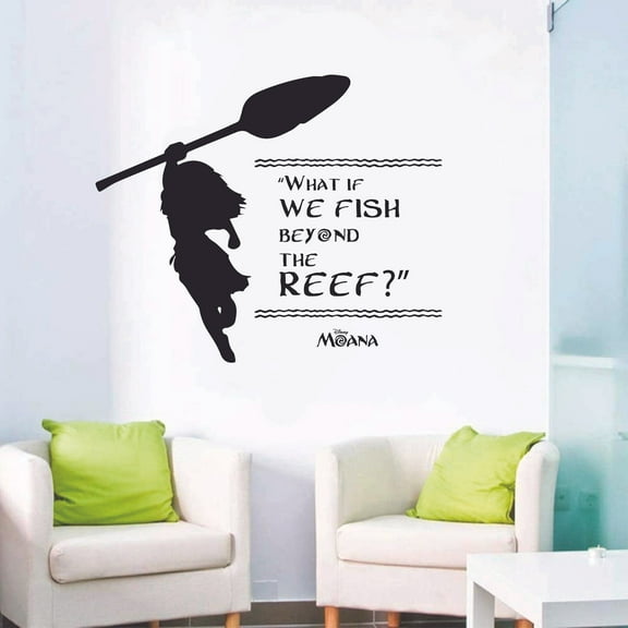 What If We Fish Beyond The Reef - Moana Quote Disney Princess Silhouette Vinyl Wall Art Sticker Wall Decal Home Decoration Girl Boy Room Wall Decor Kinder Nursery Kids Children Room Size (20x20 inch)