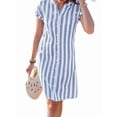 thumbnail image 2 of Women'S Casual Short Sleeve Striped Shirt Dress Notched V-Neck Midi Long Beach Dress Light Blue S, 2 of 8