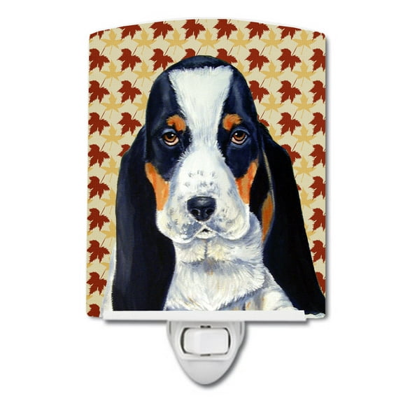 Caroline's Treasures LH9104CNL Basset Hound Fall Leaves Portrait Ceramic Night Light, 6x4x3", multicolor