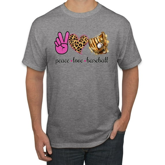 Peace Love Baseball Sports Men's Graphic T-Shirt, Heather Grey, Small