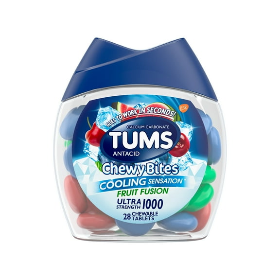 Tums Chewy Bites Ultra Strength Heartburn Relief Chews, Fruit Fusion, 28 Count