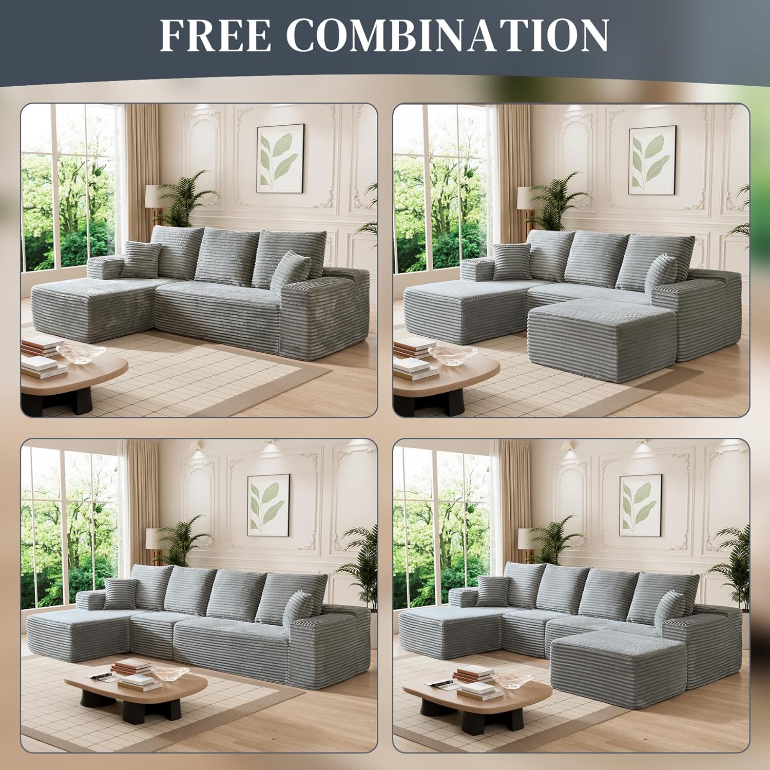 AENKYO Modular Sectional Couch with L-Shape Chaise — Modern Living Room Sofa, Gray, Left-Facing, No Assembly