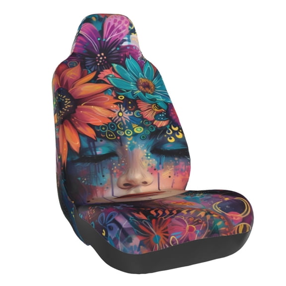 Vsdgher Bohemian Colorful Flower Woman for Automotive Seat Covers for Cars Trucks and SUVs, Universal Fit Anti-Slip Bucket Seat Protector for Cars,Vehicle Seat Protector for Front Seats