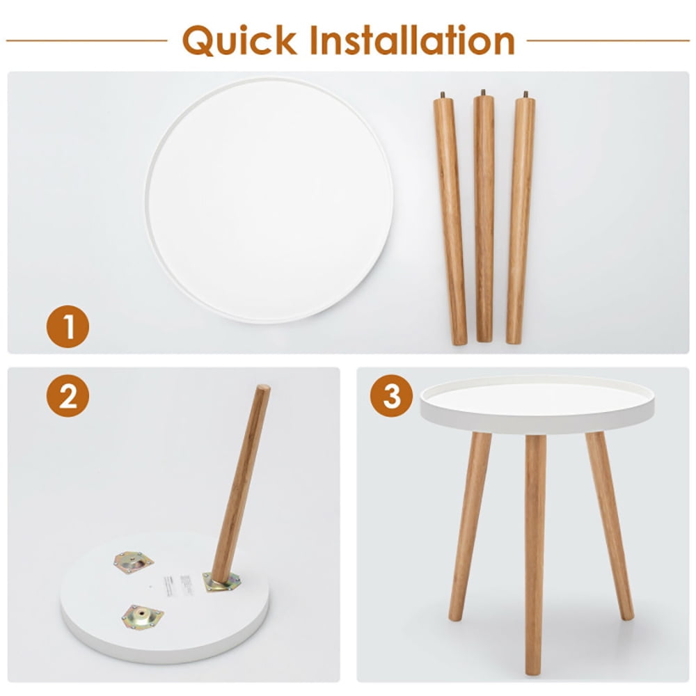 Finihen Round Coffee Table, End Table, Round Side Sofa Coffee Table with Wooden Tray, for Living Room, Bedroom, White Finihen Round Coffee Table, End Table, Round Side Sofa Coffee Table with Wooden Tray, for Living Room, Bedroom, White