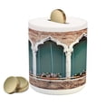 thumbnail image 1 of Venice Piggy Bank, Traditional Gothic Style Windows with Flower Pots on Brick Wall, Ceramic Coin Bank Money Box for Cash Saving, 3.6" X 3.2", Pale Brown White Blue, by Ambesonne, 1 of 4