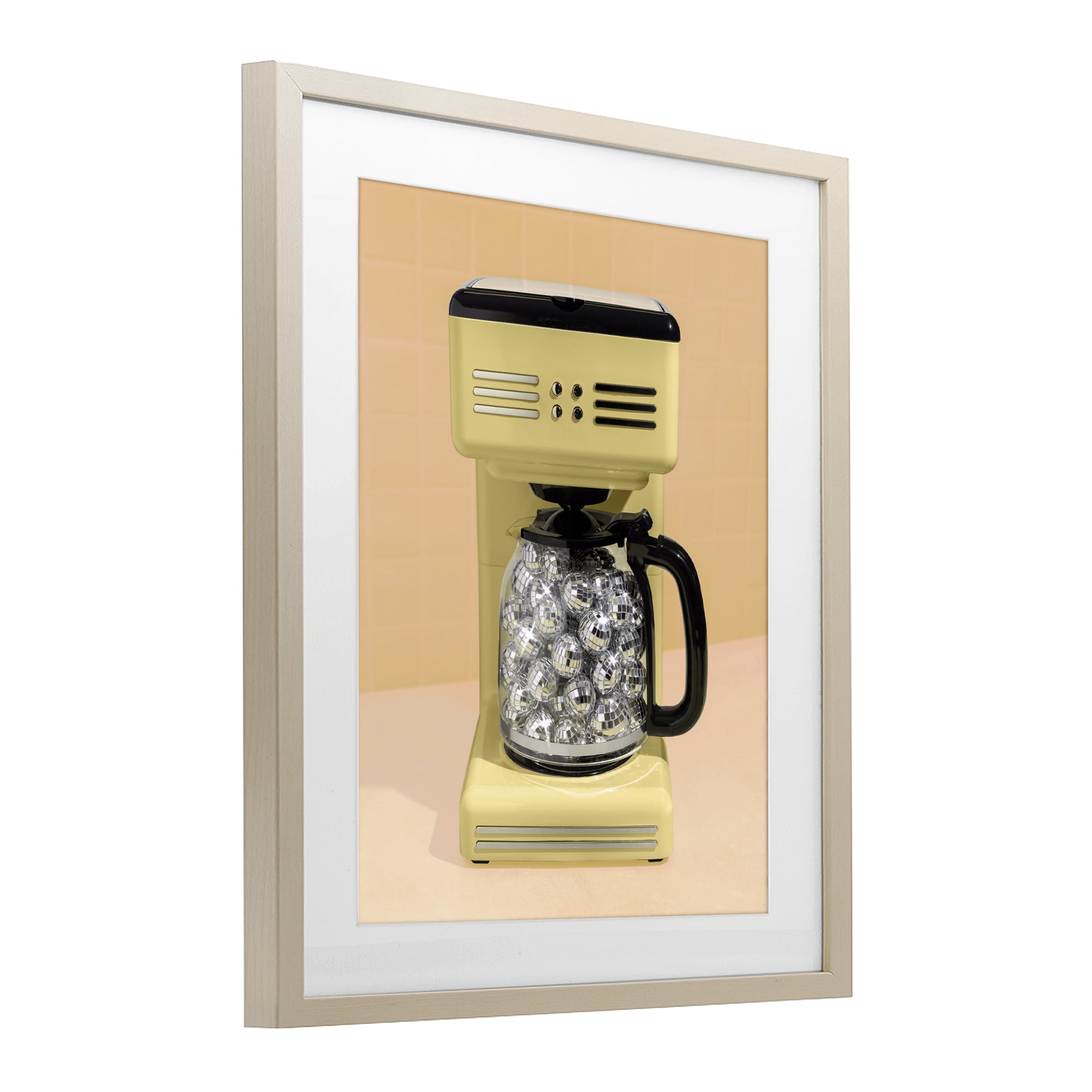 Stupell Industries Disco Coffee Maker over Yellow Birch Framed Print Under Glass, design by LISH Creative