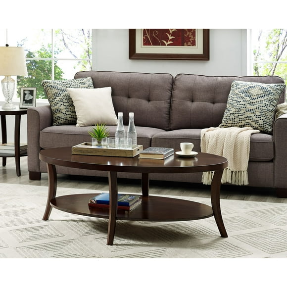 Roundhill Furniture Table Basse Ovale Contemporaine Perth avec Tablette, Espresso