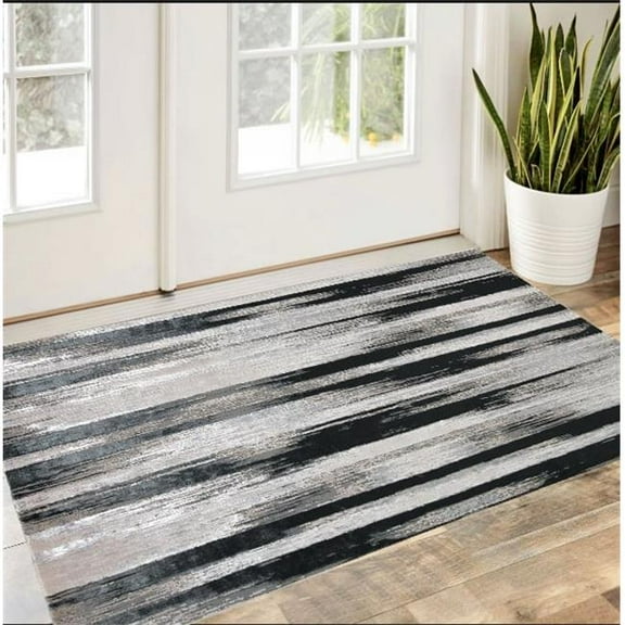 HomeRoots 511565 2 x 3 ft. Black Silver & Gray Abstract Power Loomed Rectangle Area Rug