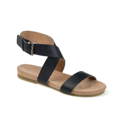 

JOURNEE COLLECTION Womens Black Strappy Ankle Strap Adller Round Toe Buckle Leather Sandals Shoes 6