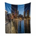 thumbnail image 1 of American Soft Flannel Fleece Blanket, Boston Skyline Day and Night Cityscape Skyscraper Reflection in Water Metropolis, Cozy Plush for Indoor and Outdoor Use, 70" x 90", Multicolor, by Ambesonne, 1 of 6