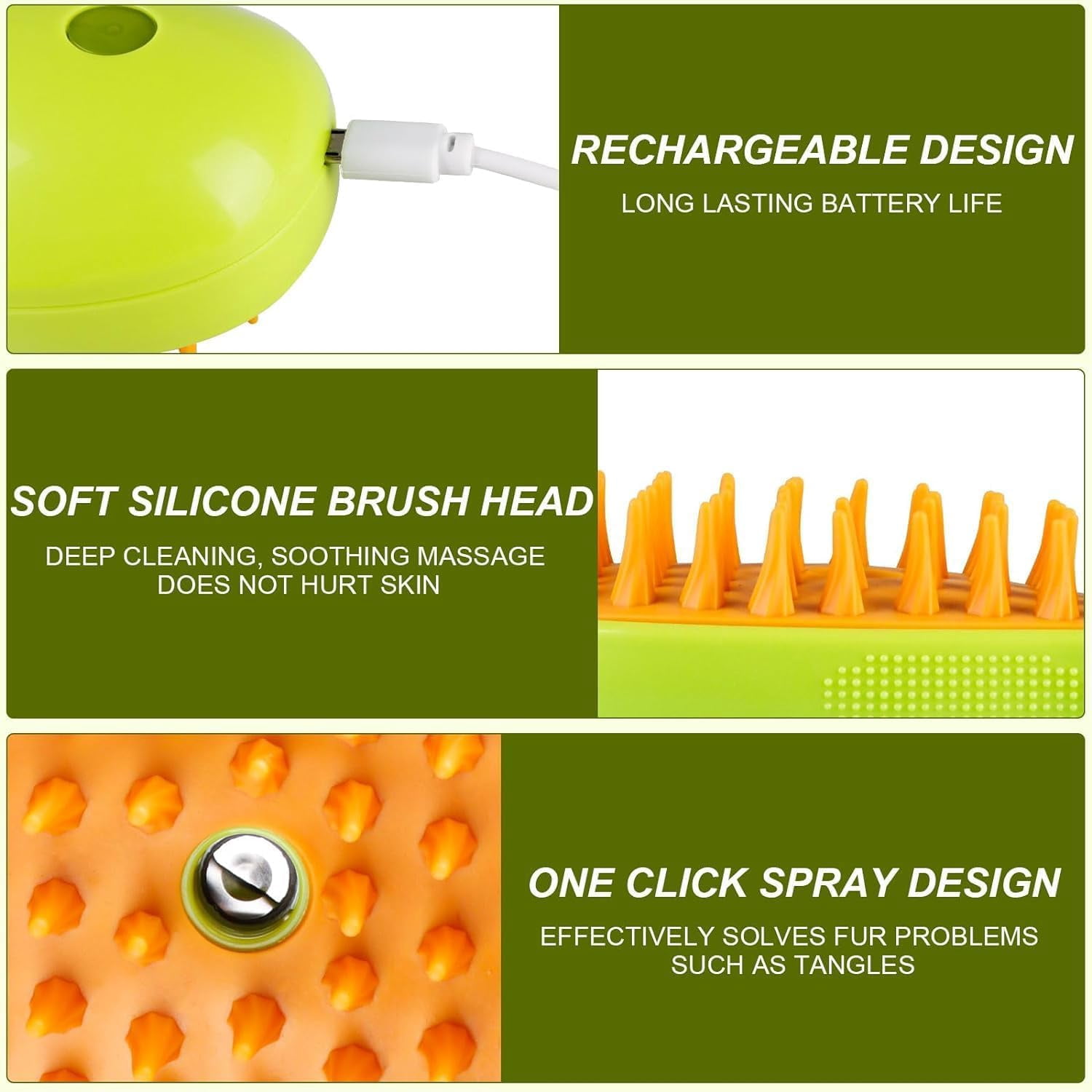 Dog & Cat Steam Brush 3 In 1 Steamy Yellow Pet-Brush Gift for Pets Cats and Dogs