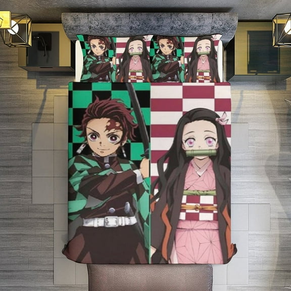 Demon Slayer 3-Piece Bedding Comforter Set Bed Cover Set Soft Warm Bedding for Bedroom, Home, Hotel 86"x70"