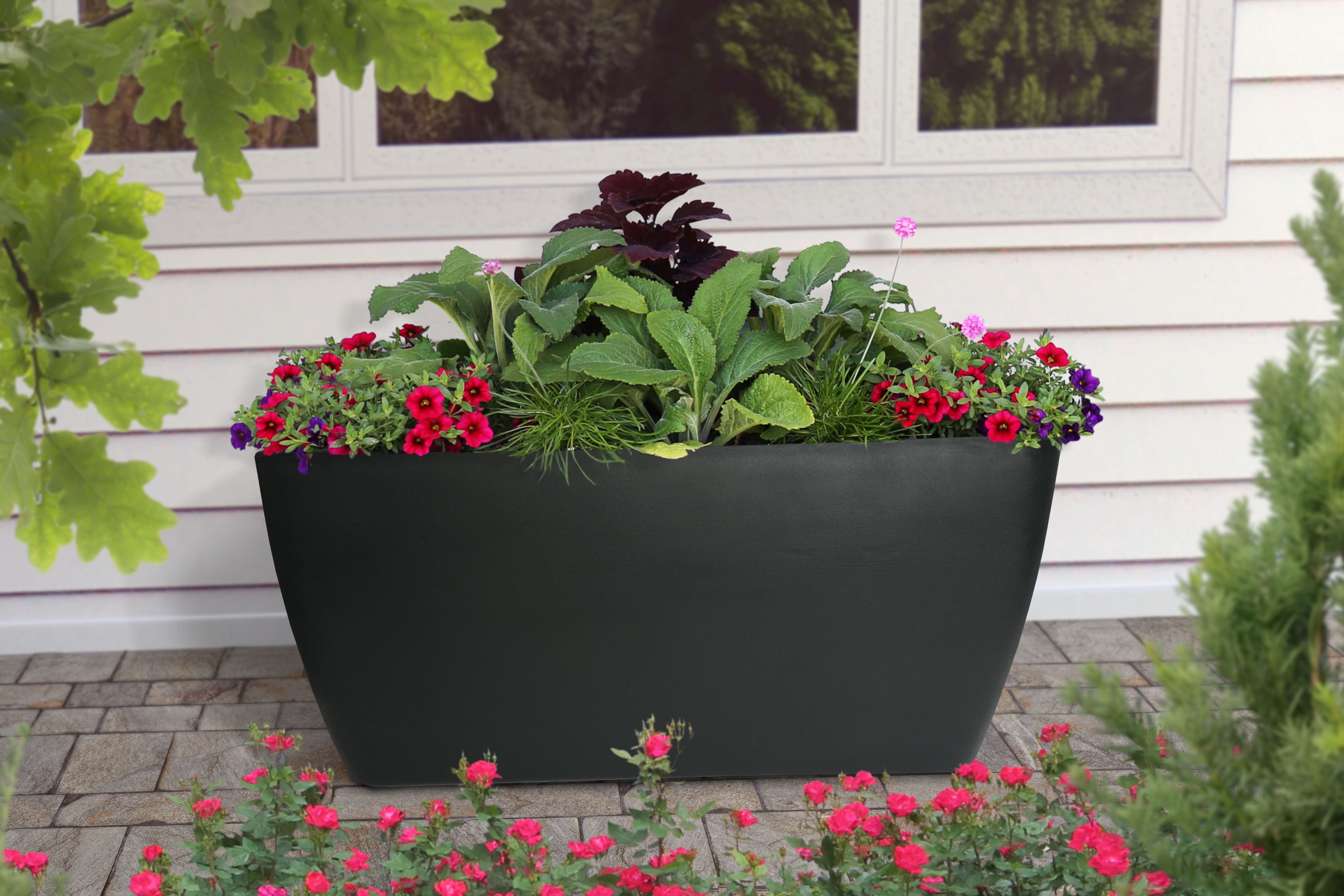 Algreen Manhattan Rectangle Planter, Black