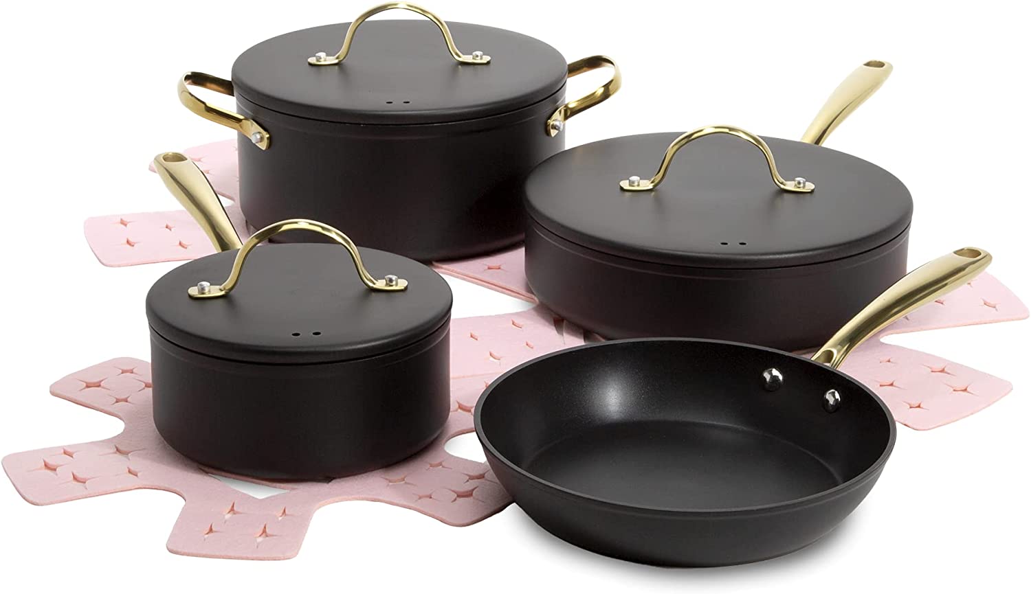 Paris Hilton Iconic Nonstick Pots and Pans Set Multilayer Nonstick Coating Matching Lids With