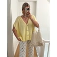 thumbnail image 5 of Womens Summer Oversized Short Sleeve Button V Neck Casual Knit Sweater Tops Yellow S, 5 of 8