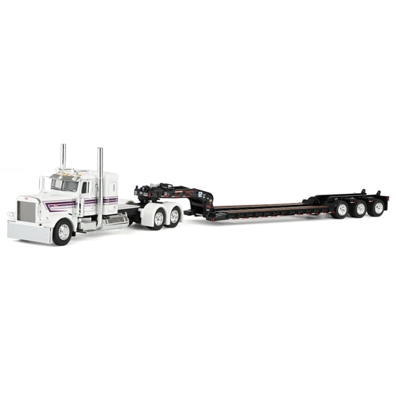 First Gear DCP 1/64 Peterbilt 389 Flat Top Sleeper Semi Truck with Fontaine Magnitude Tri-Axle Lowboy Trailer 60-2191
