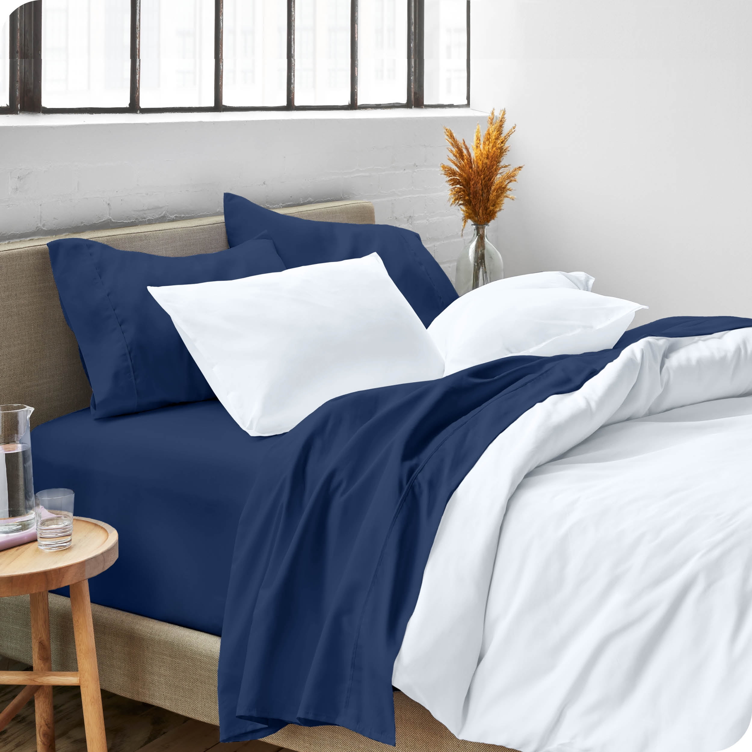 Bare Home Dark Blue Microfiber Sheet Set, Wrinkle Resistant, Deep Pocket, Full