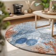 thumbnail image 3 of Round Rugs 5Ft, Orange Navy Blue Coral Round Area Rug Washable Indoor Throw Carpet, Summer Beach Coastal Ocean Wooden Soft Non Slip Circle Rug for Cabinet Bathroom Home Decor Aesthetic, 3 of 8
