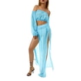thumbnail image 5 of TSEXIEFOOFU Women 2 Piece Swim Cover Up Skirt Set Mesh Sheer See-Thru Double Slit Boho Bikini Coverups, 5 of 9