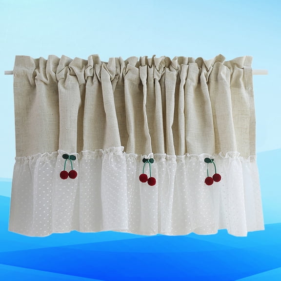LEORX 1Pc White Lace Half Curtain with Cherry Design for Home Rustic Style Short Cupboard Window Curtain