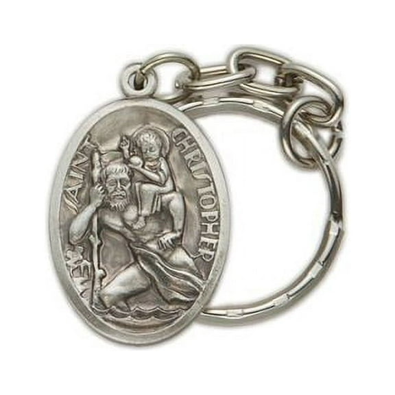 Extel Pewter Oval St. Christopher, Patron Saint of Travelers Key Chain