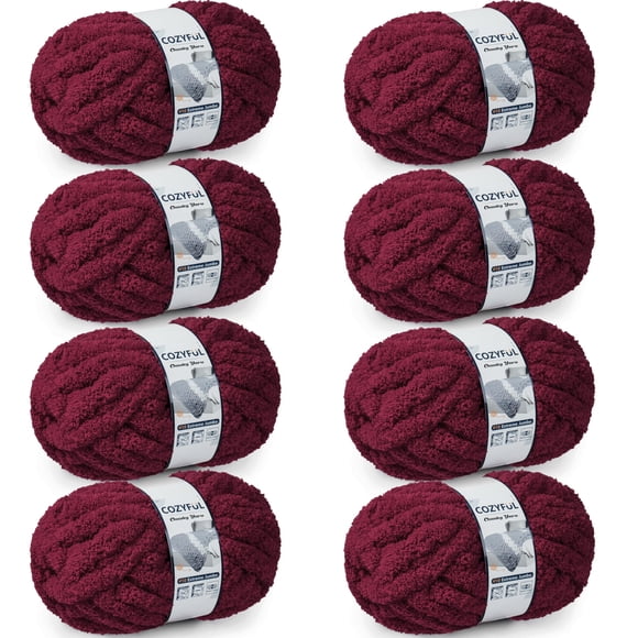 Hilo Cozyful Chunky Chenille #10 para tejer a mano, color burdeos