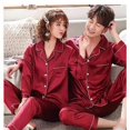 thumbnail image 1 of Pijamas de seda de hielo para mujer, conjunto de dos piezas de manga larga, ropa de casa de talla grande para parejas, Año Nuevo, adolescentes, primavera y otoño, 1 of 4