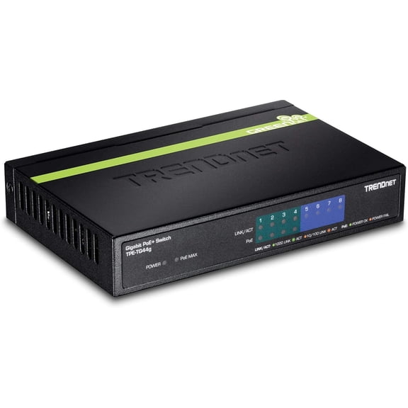 TRENDnet TPE-TG80G 8-Port Gigabit PoE  Switch, 123W Power Budget, 16Gbps Capacity, Black
