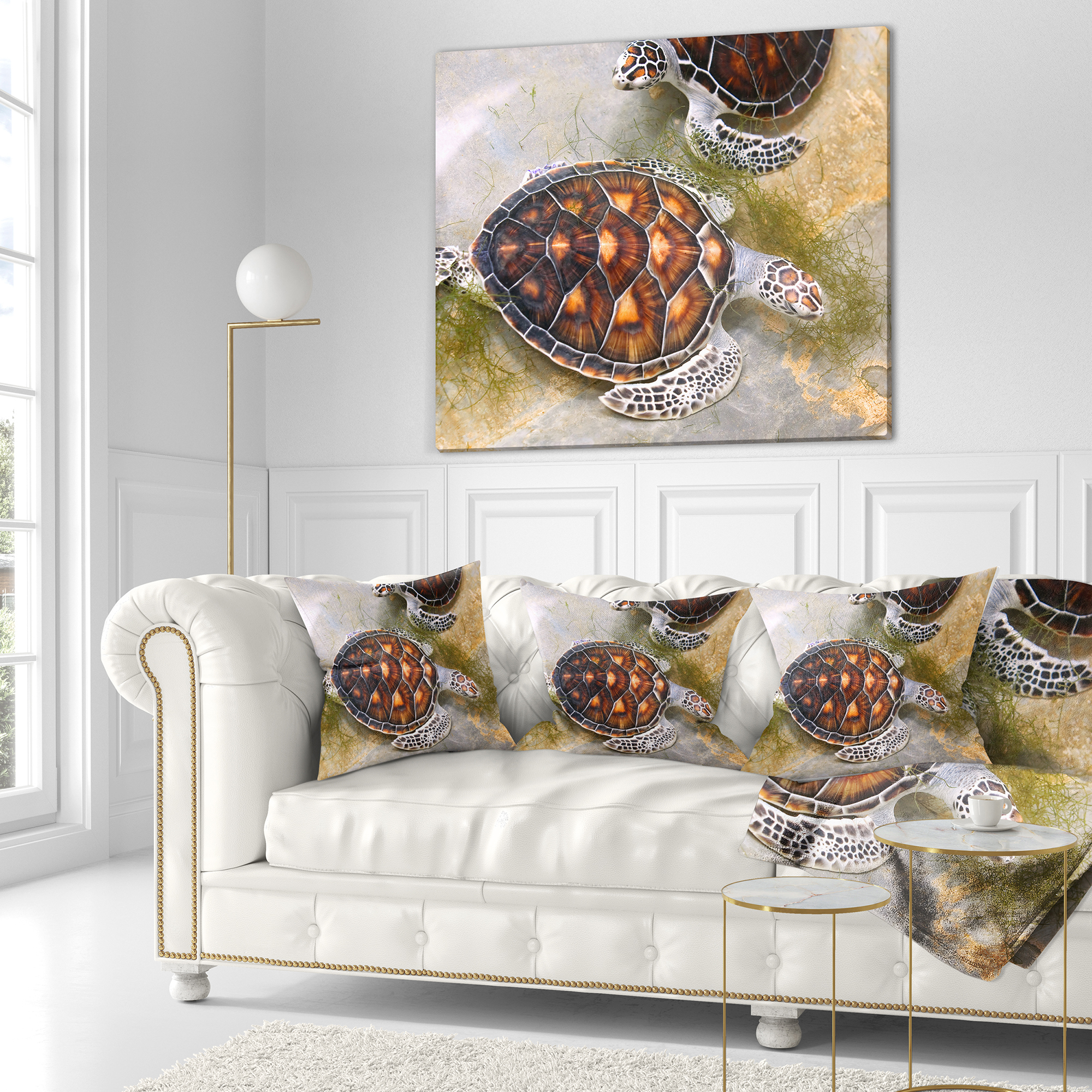 Designart Sea Turtles in Nursery - Animal Throw Pillow - 18x18