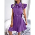 thumbnail image 4 of Spring/ Summer Temperament Women's Elegant Lacing Waist Hem Flared Pleated Skirt Bow Ruffle Dresses, 4 of 4