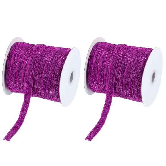 Uxcell Glitter Velvet Ribbon, Sparkly Fabric Metallic Ribbons Gift Wrapping Roll for Crafts Hair Bow Wreaths Decoration Rose Red