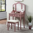 thumbnail image 4 of Ataucjin Makeup Vanity Desk With Mirror & Stool,Bedroom Makeup Vanity Table,Wood Makeup Dressing Table With 3-panel Mirror Drawers And Thick Cushion Stool,Vanity Set For Women Girls, 4 of 9