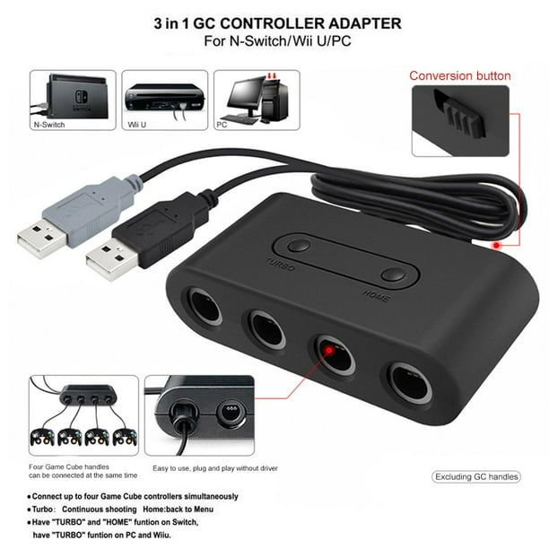 Convertidor de adaptador de controlador de 4 puertos USB GC Gamecube NGC para Wii U Switch PC