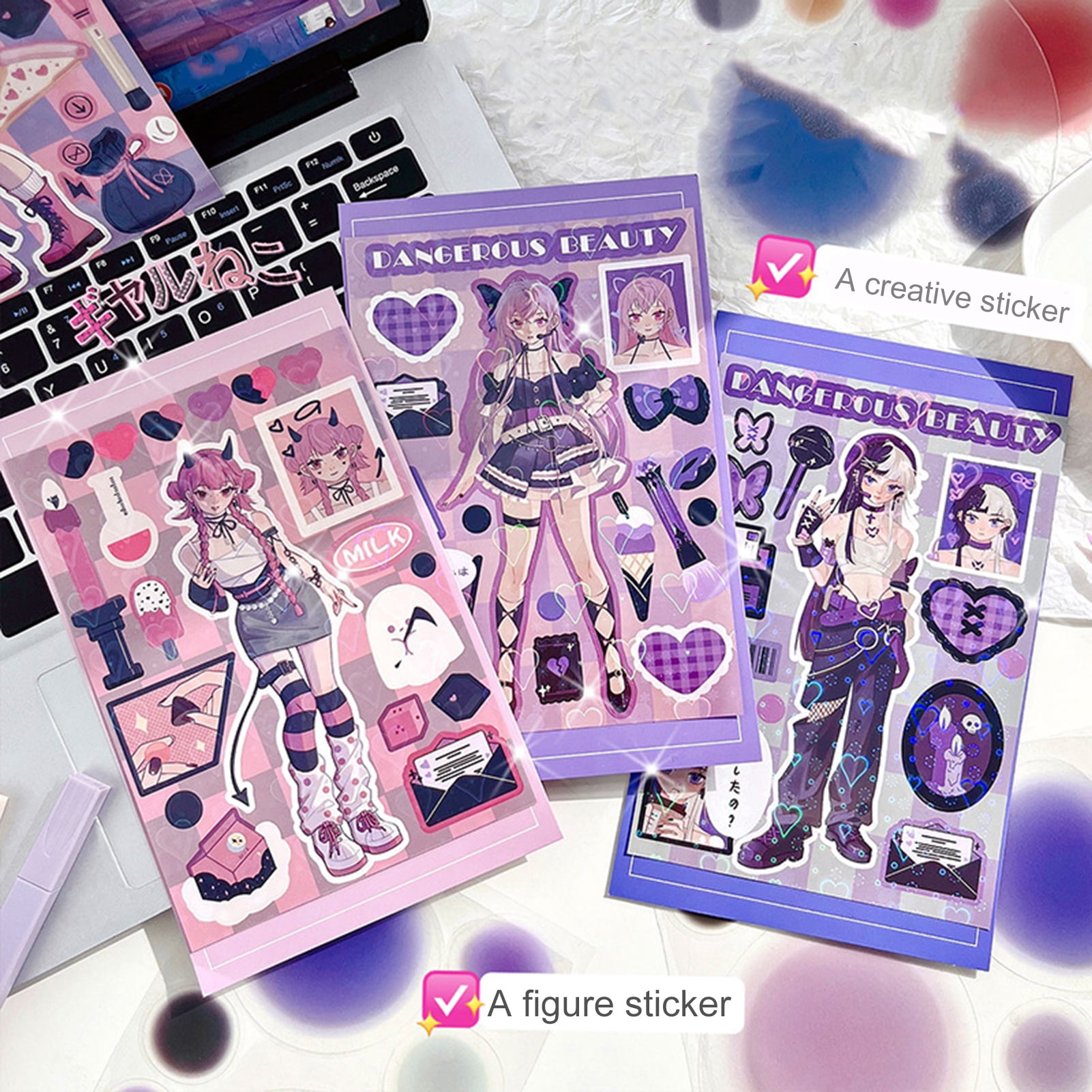2Piece Anime Sticker Set Clear SelfAdhesive Design featuring Cute Cartoon Girl Characters