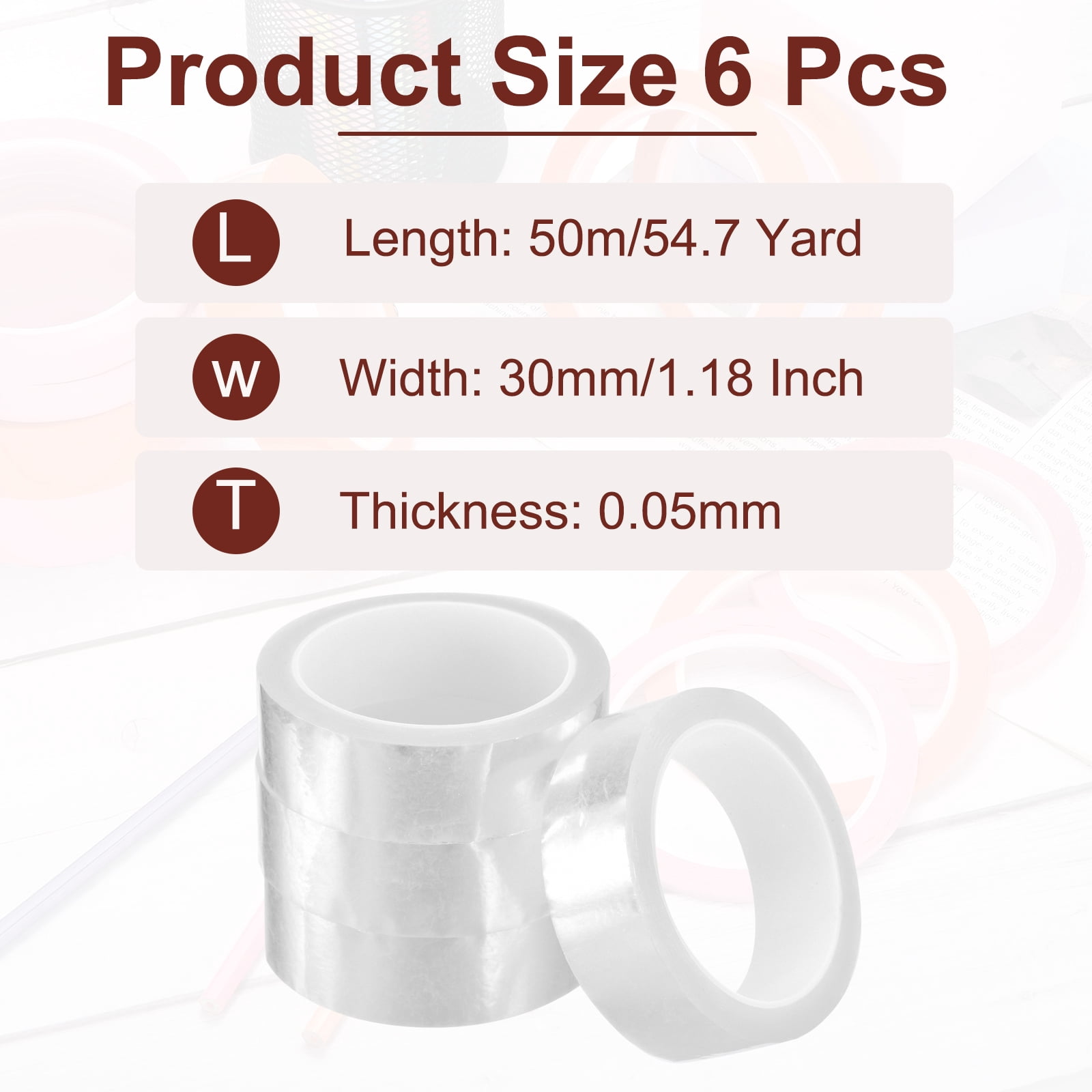 Uxcell 6 Rolls Whiteboard Tape Graphic Chart Tape 30mm 54.7 Yard Art Tape Thin Self-Adhesive Pinstripe Tape Masking Tape, Clear