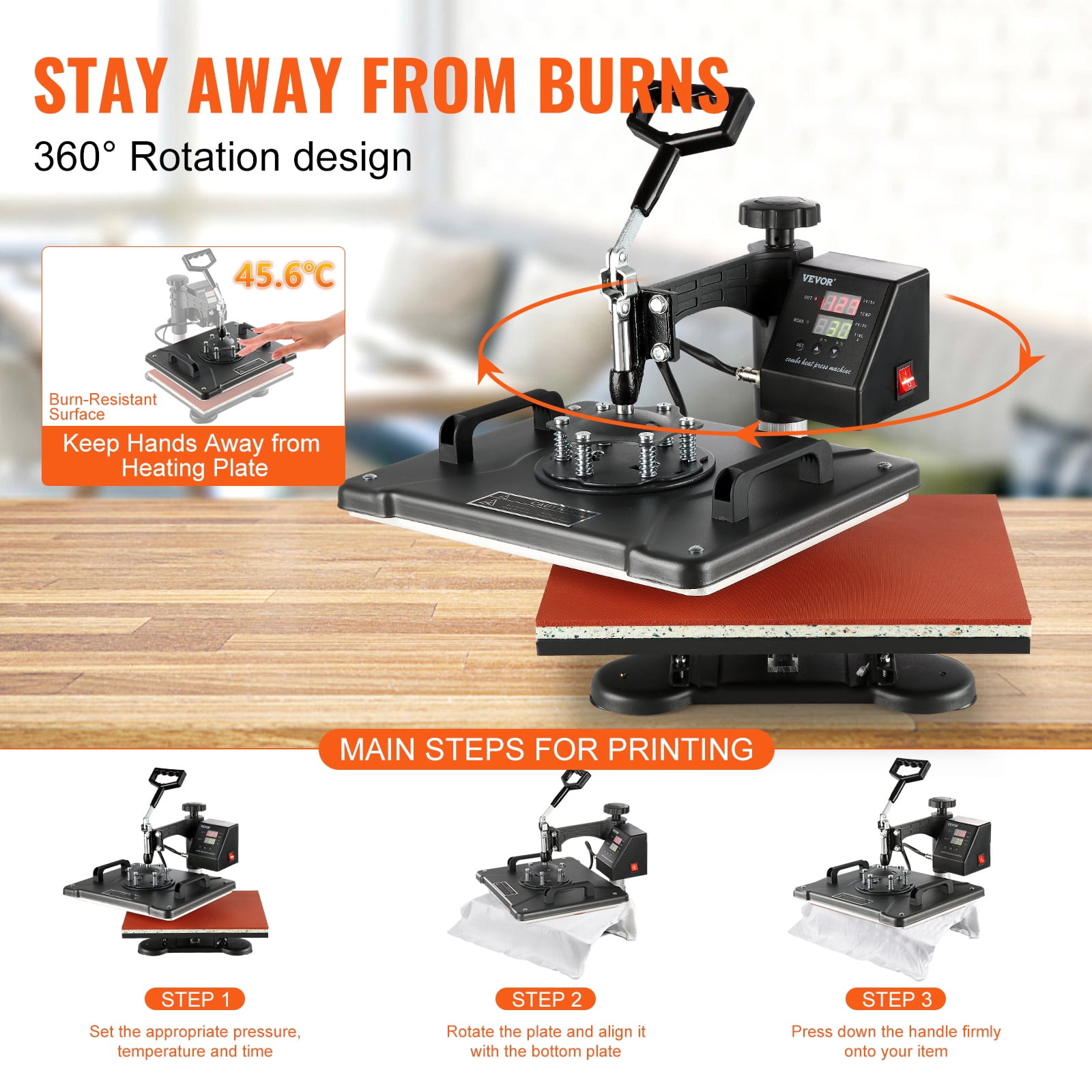 VEVOR Heat Press Machine, 8 in 1 Combo Digital Multifunctional Sublimation Heat Transfer Machine 12x15 inch, 360 Degree Rotation Swing Away for Printing T Shirts Mug Cap Hat Plate