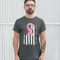 thumbnail image 3 of Tee Hunt Pink Ribbon Distressed Flag T-Shirt Breast Cancer Awareness Men's Novelty Shirt, Charcoal, X-Large, 3 of 5