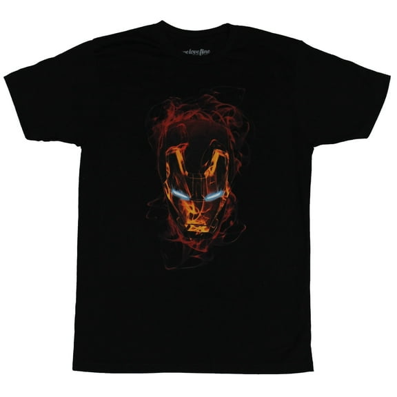 Iron Man (Marvel Comics) Mens T-Shirt -  Serious Flaming  Helmet (Small)