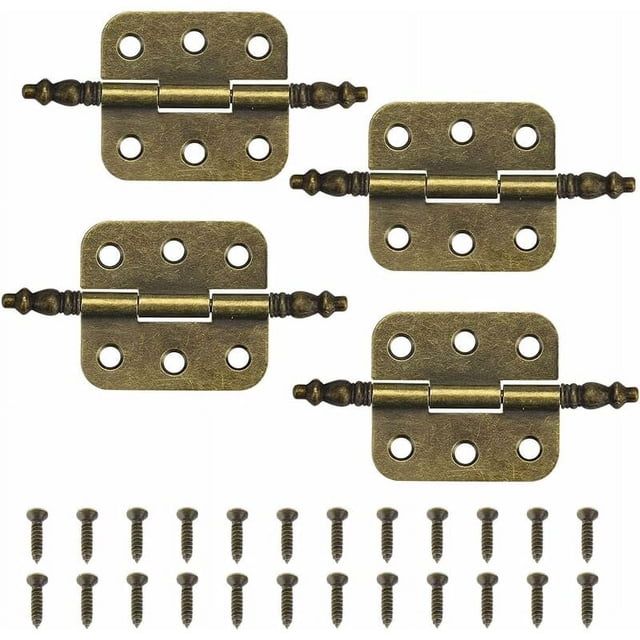 4 PCS Bisagras antiguas 70X35 mm Bisagra de puerta de armario vintage 6 agujeros Bisagras retro Bisagra decorativa plegable Bisagra de puerta de muebles antiguos de hierro con 24 tornillos para cajas