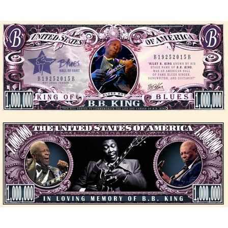 Anime Source B.B. King American Musician Songwriter Commemorative Million Bill Novelty with Semi Rigid Protector