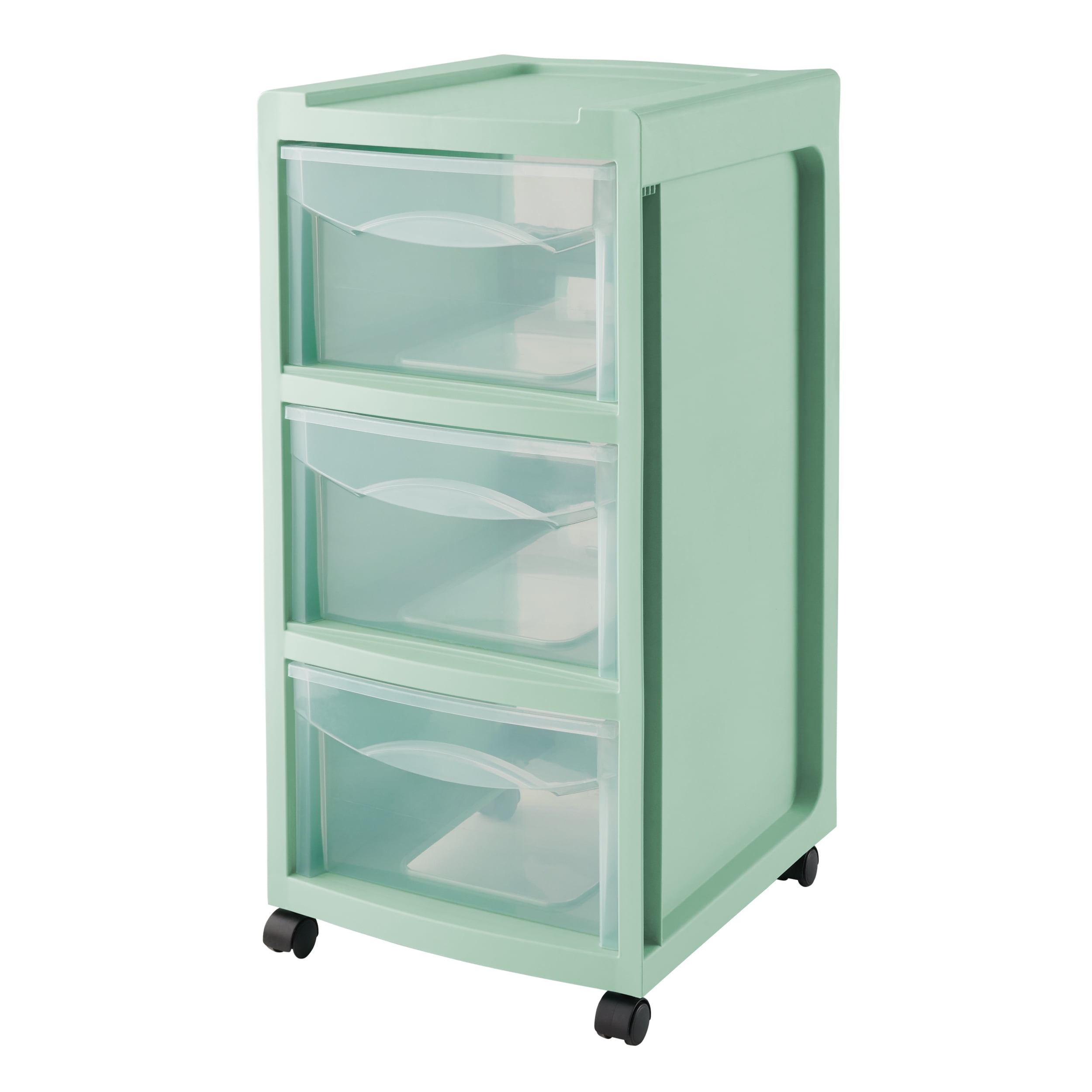Mainstays Medium 3-Drawer Plastic Storage Cart with Wheels in Classic Mint